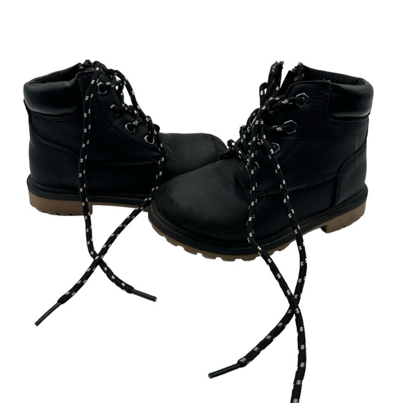 Kids Boys Girls 8 Toddler Black Shoes Ankle Faux Leather Boots High Top Lace Up - Picture 4 of 8